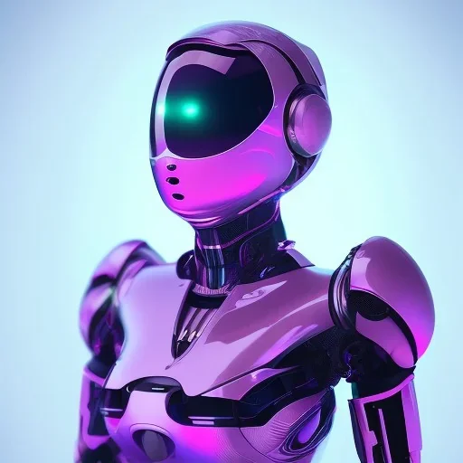 Cute girl in a robotic hijab suit,purple and pink backlight, orange lighting, profile