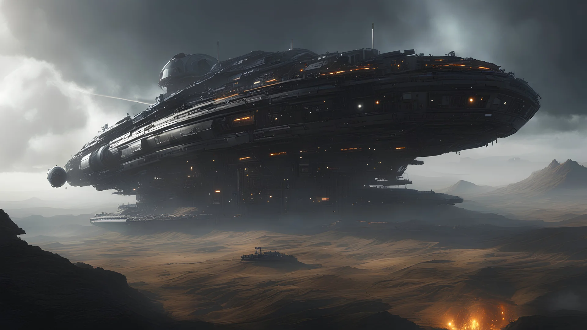 infinite landscape view small black metallic ovni spacecraft in the sky , realistic, cinematic, 4k, epic Steven Spielberg movie still, sharp focus, emitting diodes, smoke, artillery, sparks, racks, system unit, motherboard, by pascal blanche rutkowski repin artstation hyperrealism painting concept art of detailed character design matte painting, 4 k resolution blade runner, Miki Asai Macro photography, close-up, hyper detailed, tr