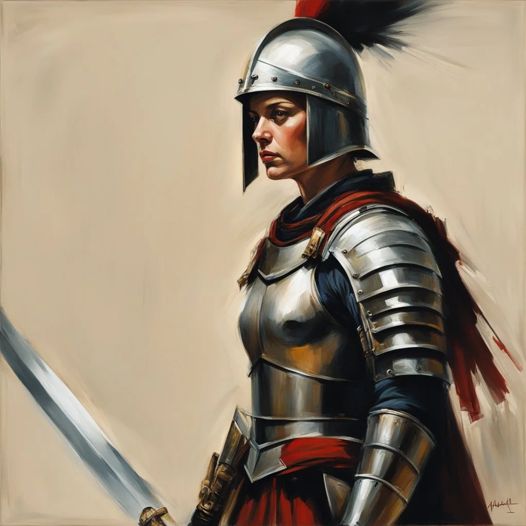 [aquqrelle by Guy Borremans] In the midst of a raging war, amidst the clash of swords and the cries of the fallen, a figure stood tall. A woman unlike any other, her muscles rippled beneath her armor, a testament to her strength and resilience. She was a Roman Centurion, a warrior of unmatched skill, commanding respect from both friend and foe alike.