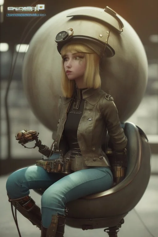 steampunk color girl seat on sphere machanic sputnik