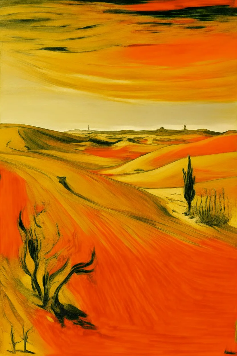 A golden dry desert painted by Pablo Picasso