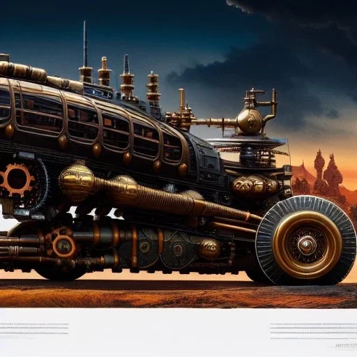 fullbody Drawing of 'sketch of steampunk Vehicles as in the movie mortal engines(2018)',intricate detail,andrea bonelli,Kilian Eng,Ohrai,evan lee,Aleksandr Sidelnikov,KyuYong Eom,three quarters frontal aerial view,toned colors,32k