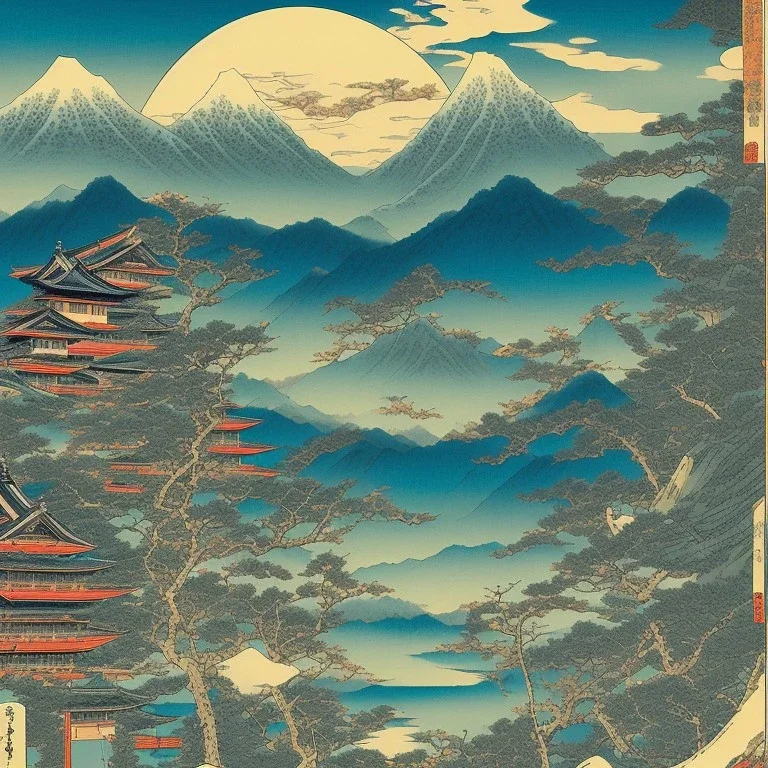 Ukiyo-e, landscape, mountains