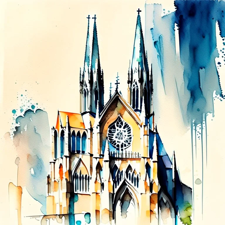 stylistic watercolour cathedral building