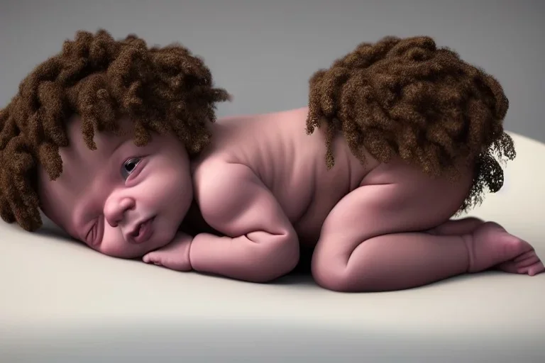 a beatiful little baby girl, 9 months old, curly hair,brown eyes, realistic, intriacte detail,volumetric lighting, particales, highly detailed, cinematic, magnificent, majestic, Realistic photography, incredibly detailed, ultra high resolution, 8k, complex 3d render, cinema 4d