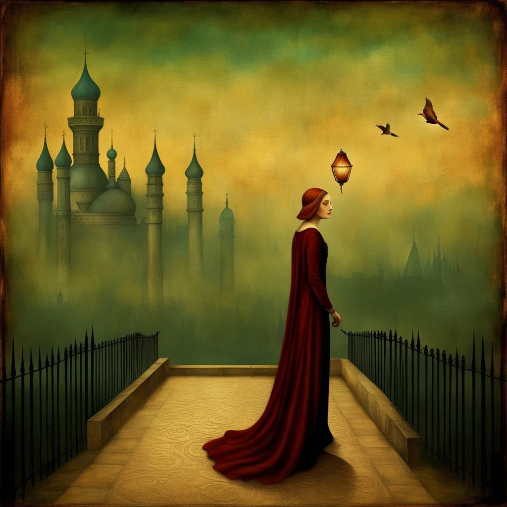 art by "Christian Schloe", painting, landscape , Feigned The Palace Beyond Good and Evil, at Dawn, Illustration, Hopeless, 70s Science Fiction, Provia, overly complex style