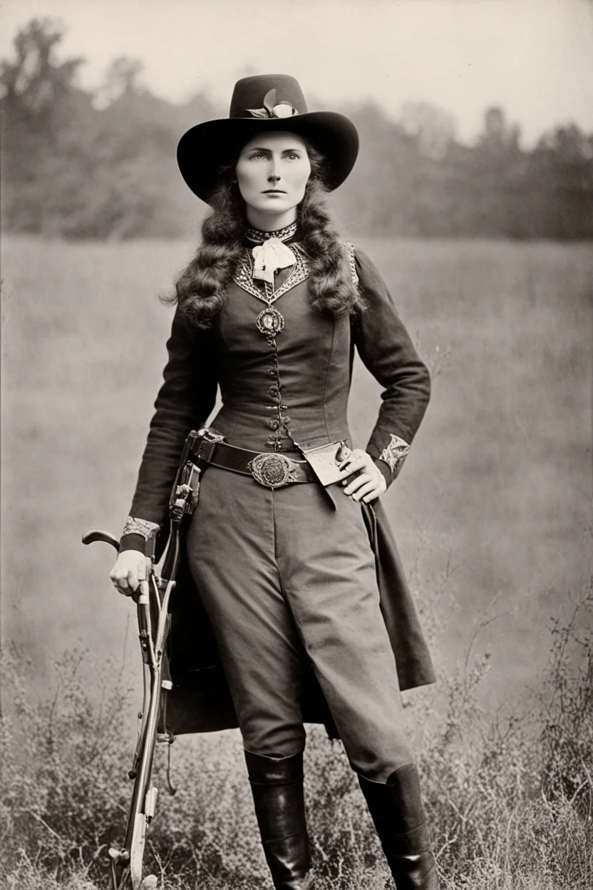 Annie Oakley (1860-1926) was an American West performer and sharpshooter who became a symbol of the late nineteenth and early twentieth centuries. She was born in Ohio and started shooting at a young age, relying on her skills to support her family after her father died. Oakley rose to notoriety as a markswoman, winning a number of shooting competitions and starring in shows such as Buffalo Bill’s Wild West. She was known for her accuracy and precision when it came to shooting small and distant