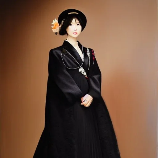 Full body portrait, painting, medium shot lady Hadeko Fashion