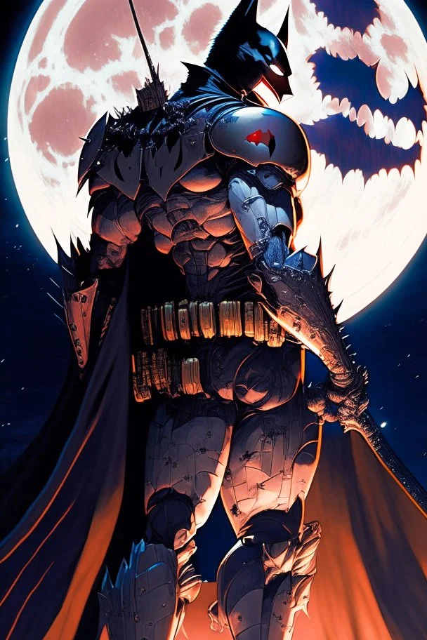 a cyber samurai batman standing in front of a full moon, masayoshi suto and artgerm, artgerm and genzoman, batman mecha, as seen on artgerm, batman beyond, featured on artgerm, artgerm comic, artgerm greg rutkowski _ greg, style of artgerm, artgerm and ben lo and mucha