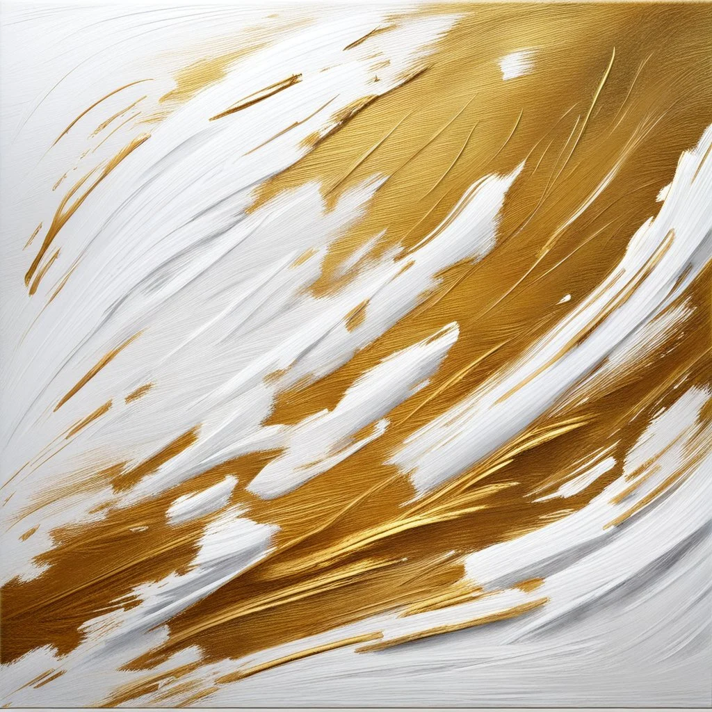 Hyper Realistic White & Golden Oil-Paint Brush Strokes Texture on Canvas