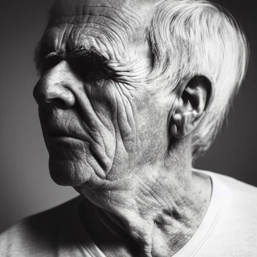 moody charcoal side profile portrait of an old man, side on profile, studio photography, artistic black and white profile photograph, delicate, highly detailed, chiaroscuro, beautiful composition, delicate arrangement, aesthetic, soft lighting, tender