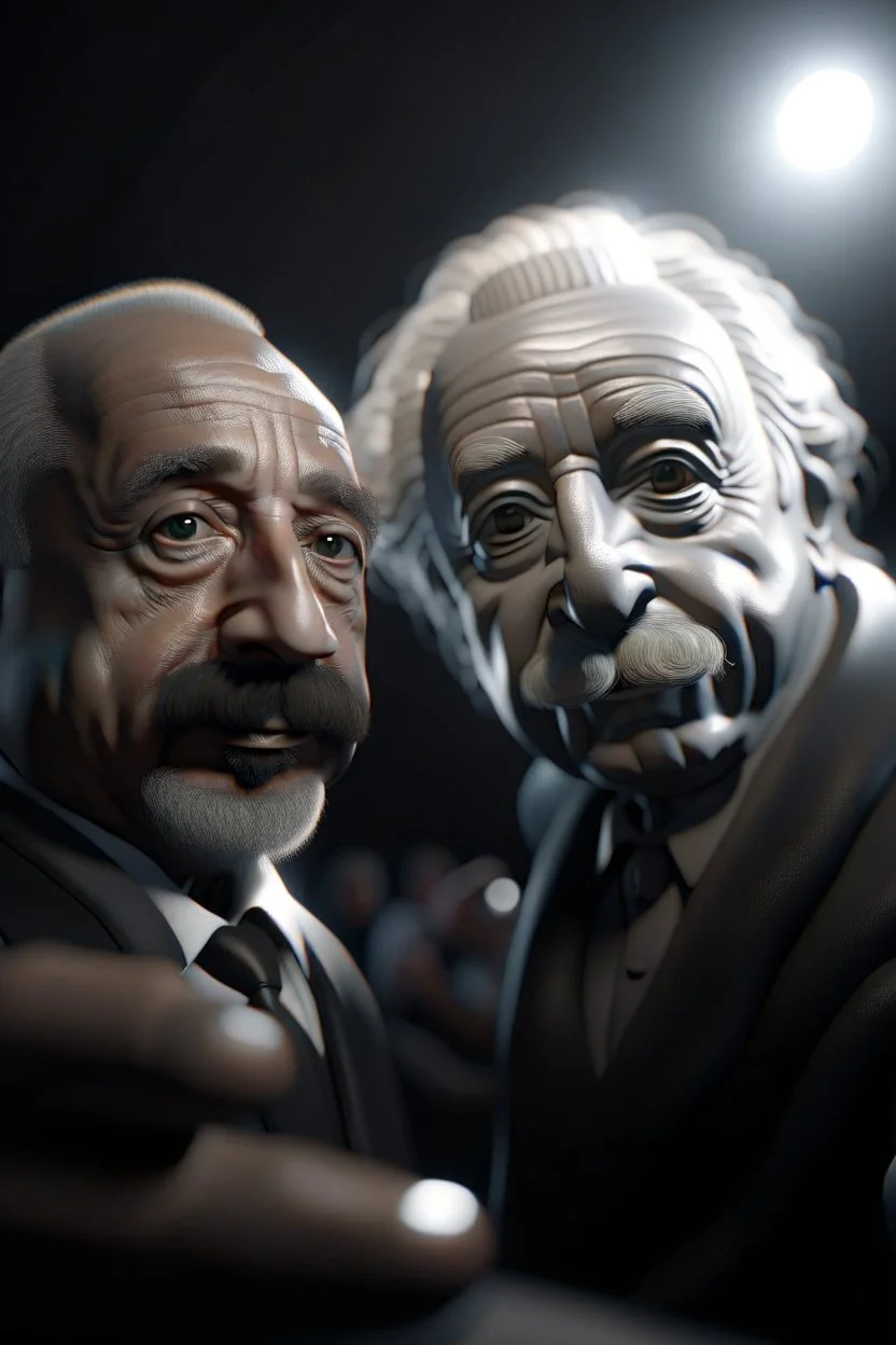 kanye west(Ye) and albert einstein selfie , photo-realistic, shot on Hasselblad h6d-400c, zeiss prime lens, bokeh like f/0.8, tilt-shift lens 8k, high detail, smooth render, down-light, unreal engine 5, cinema 4d, HDR