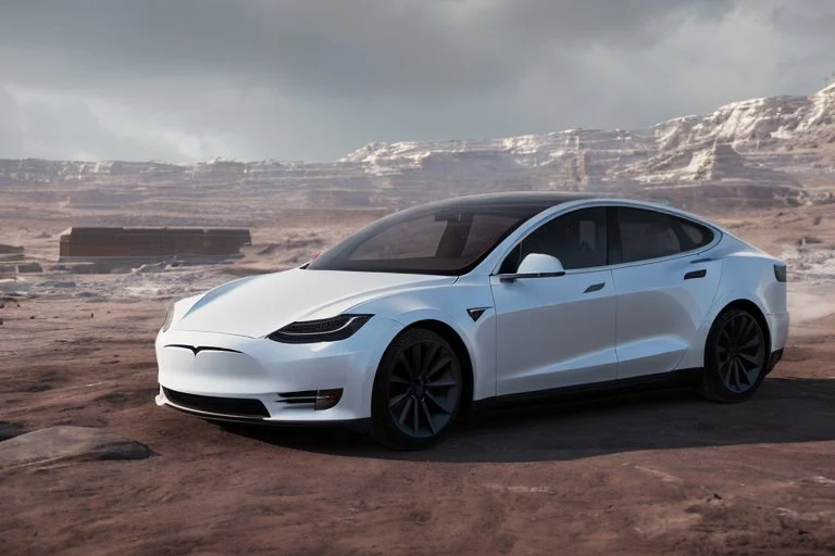 A Tesla 'Model Y' is parked, on the planet 'Hoth'. CINEMATIC. WIDE ANGLE LENS. PHOTO REAL.