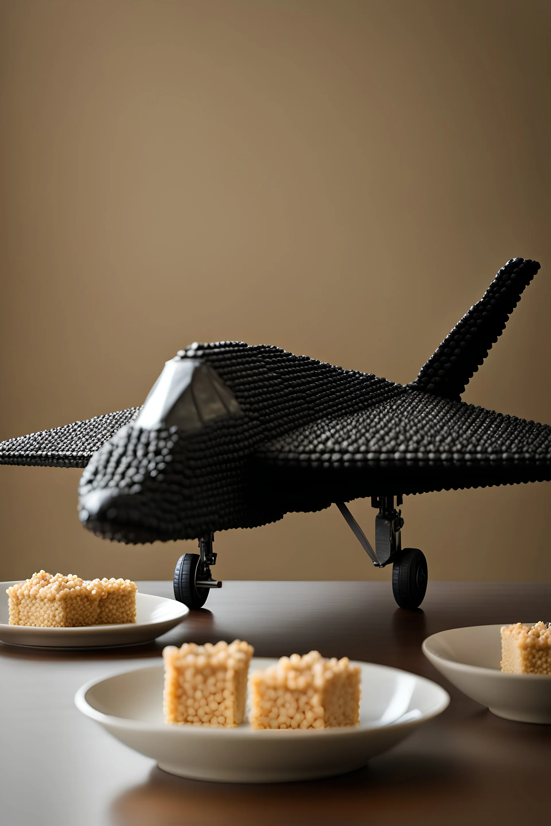 Stealth bomber made of rice crispy treats, photorealistic