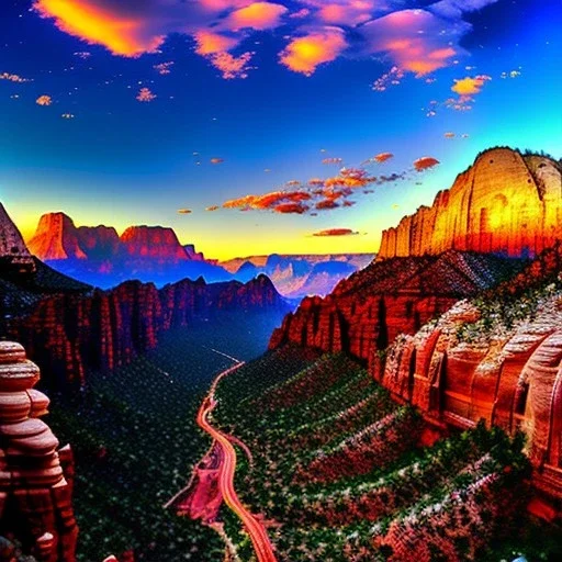 Zion National Park, Utah,aerial view,extremely detailed digital painting, high resolution,8k, realistic, beautiful, volumetric lighting, mystical colors ,perfectly centered image, perfect composition, rim light, beautiful lighting,masterpiece, stunning scene, raytracing, anatomically correct, in the style Van Gogh and robert e howard and Ken Kelley and Ohrai Noriyoshi and Simon Bisley and tomzj1.