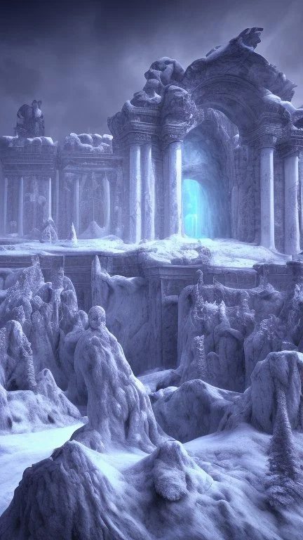 Une cite antique bloquée dans un glacier éternelle. La nécropole semble figée dans le temps.