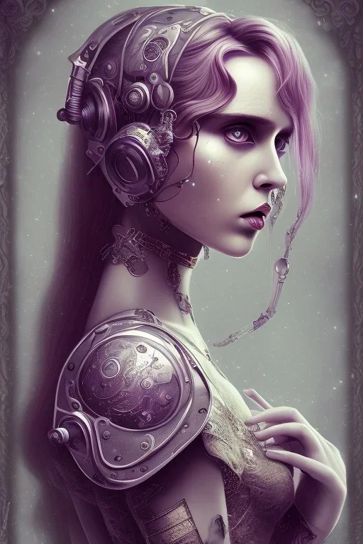 Abstract steampunk, purple tones,Danish singer MØ face,