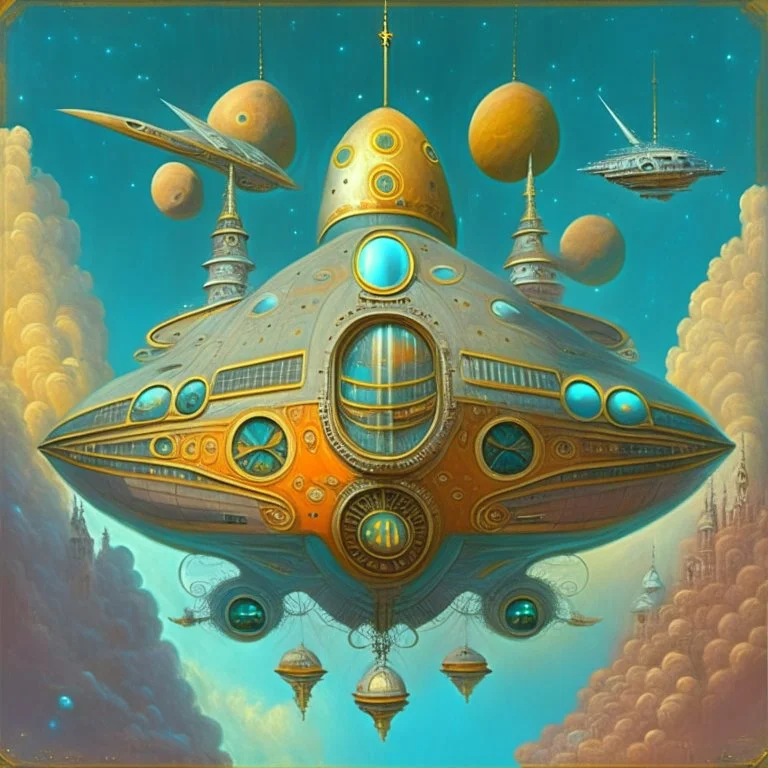 spaceship in the style of orthodox paintings