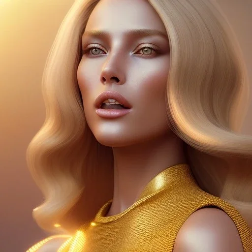 beautiful cosmic golden woman, long blond hair, nice smiling, magic glamour make up, delicate colors, beautiful glamour galactic golden dress, ultra sharp focus, 8k, unreal engine 5, extremely sharp detail, light effect, soft light atmosphere of a spaceship, smooth, full of details, face in front, complete vision of face and hair and body