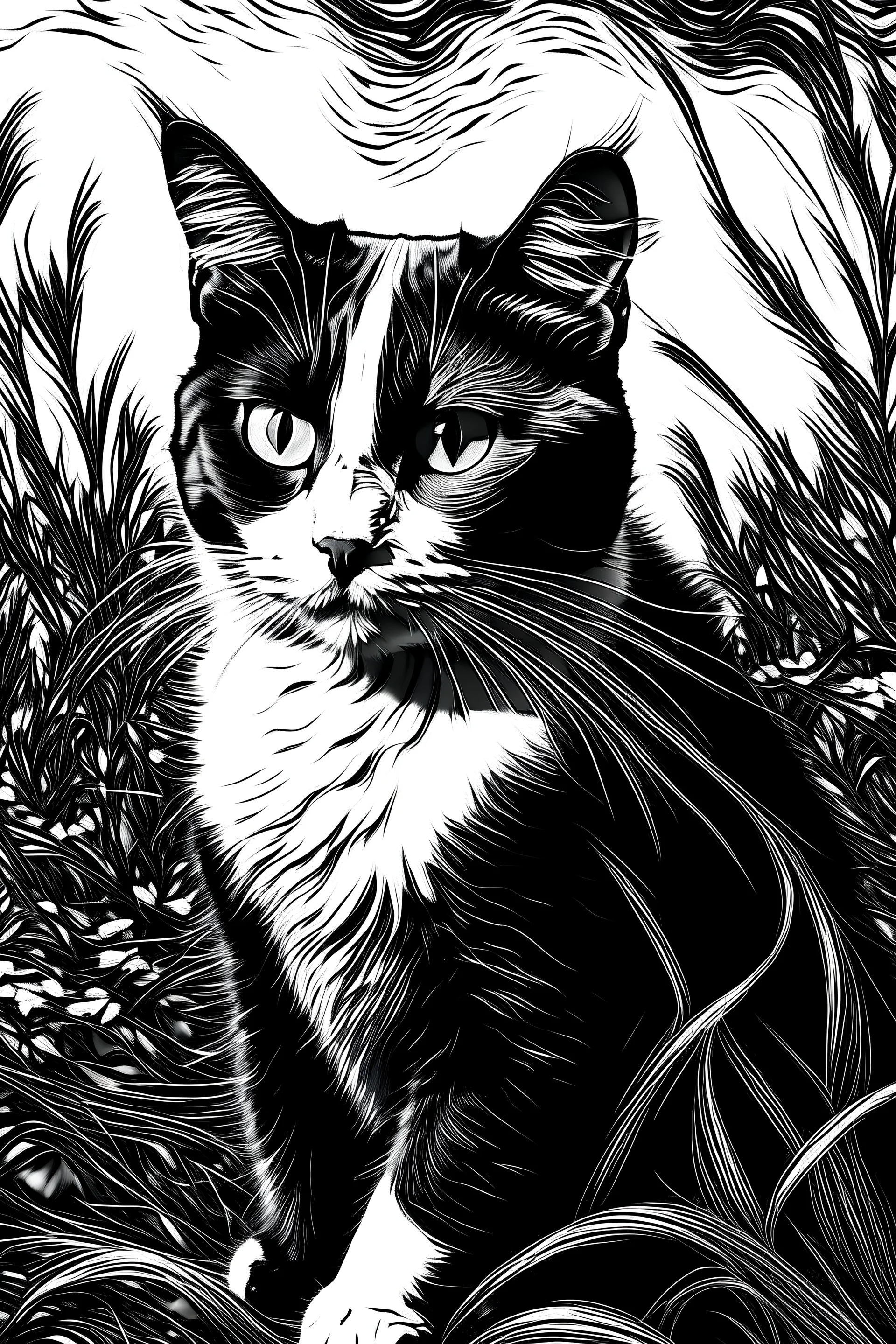 Schwarz Weiße Katze im Stil von Vincent van Gogh
