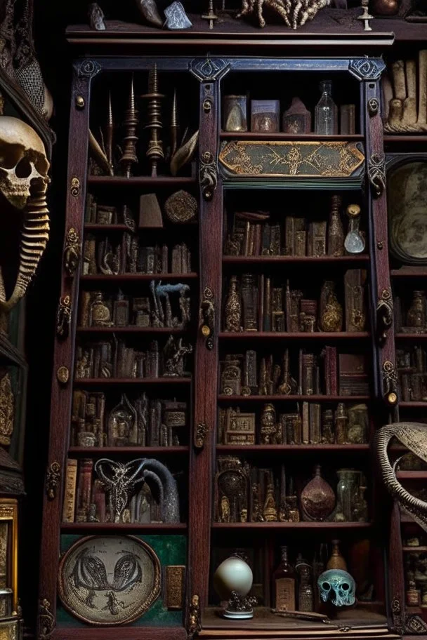 Within the cabinet of Curiosities , each shelf held a treasure trove of peculiar and enigmatic artifacts from distant lands and bygone eras .