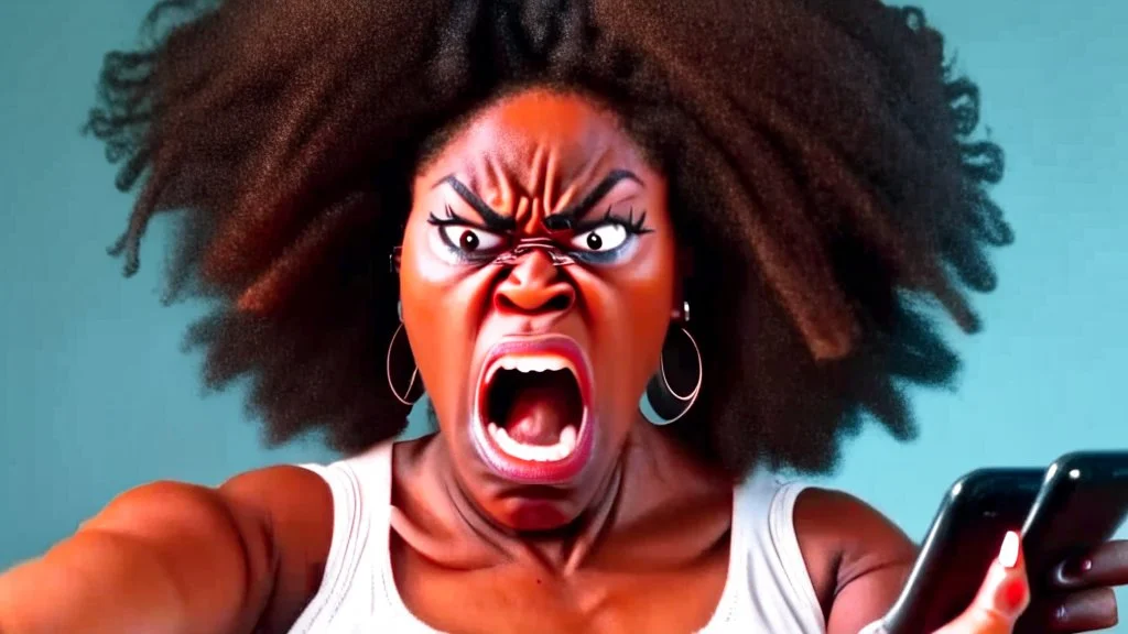 angry black lady mad on phone