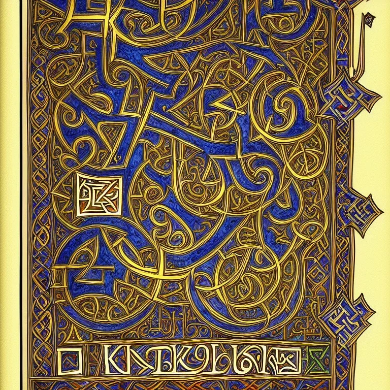 Book of Kells table of contents page, the letter T, a highly detailed illustration, realistic render, 8 k, micro detail, intricate, elegant, centered, digital painting, Artstation, smooth, sharp focus, illustration, artgerm