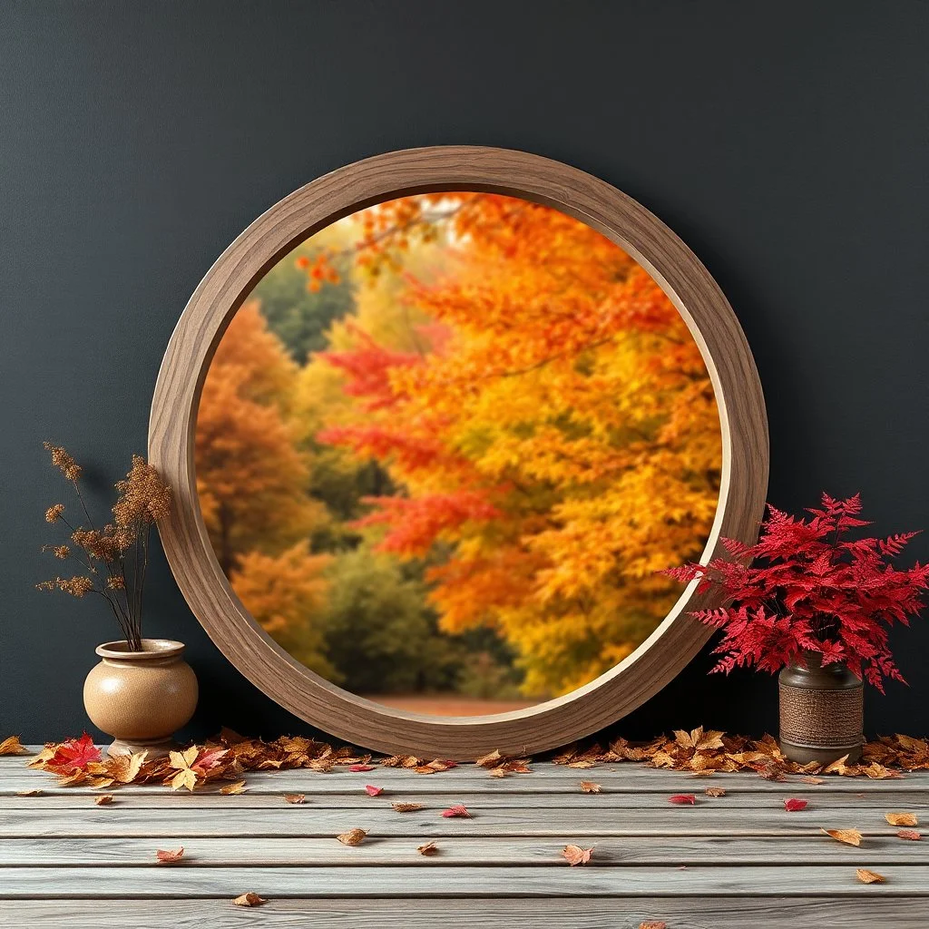 Round picture frame without content in autumn colours