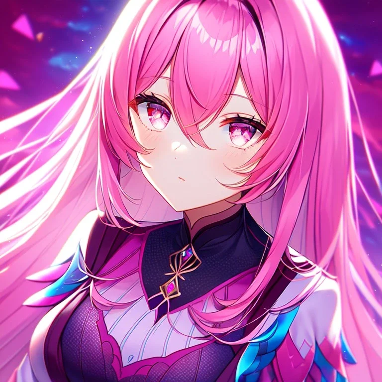 girl, masterpiece, best quality, volumetric lighting, detailed outfit, perfect eyes, long hair, pink hair, pink eyes, pink sky,