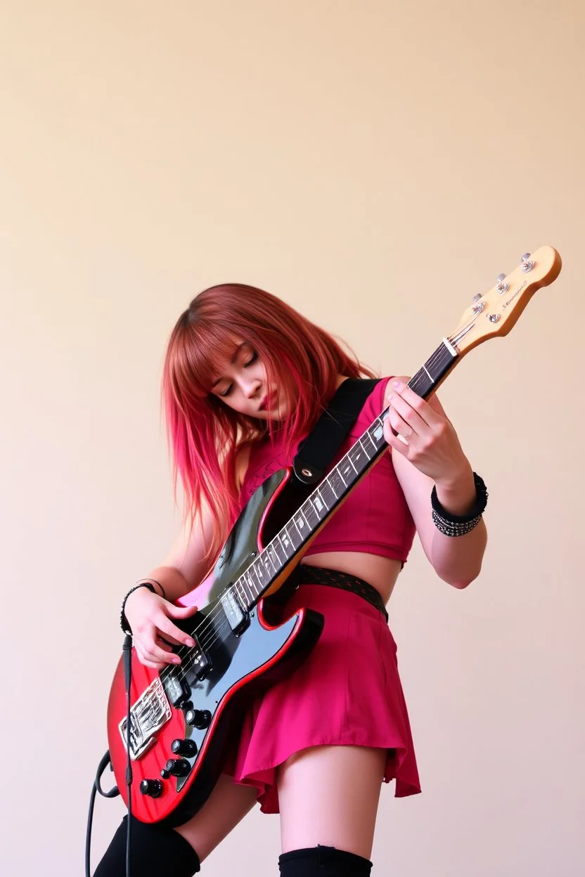 goth girl rockin' on the guitar, leaning back