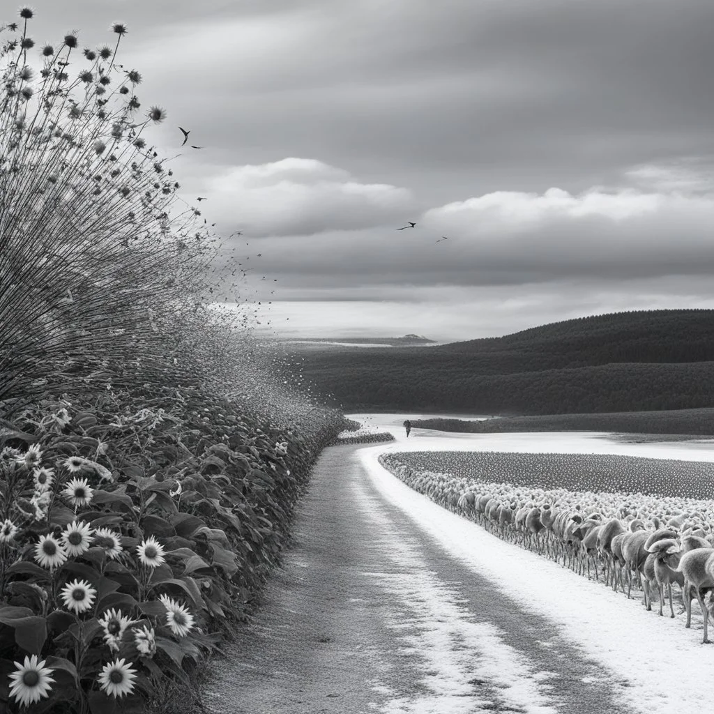 Comme un écheveau de laine entre les mains d'un enfant Ou les mots d'une rengaine pris dans les harpes du vent Comme un tourbillon de neige, comme un vol de goélands Sur des forêts de Norvège, sur des moutons d'océan Comme le chemin de ronde que font sans cesse les heures Le voyage autour du monde d'un tournesol dans sa fleur Tu fais tourner de ton nom tous les moulins de mon cœur