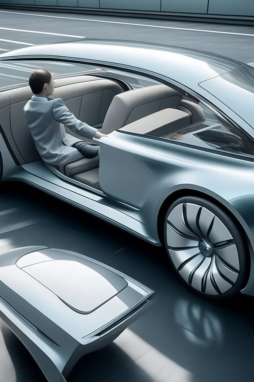 A car that has a single human hand on the outside