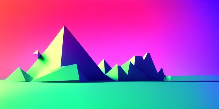 3d rendering. Abstract futuristic neon background. Fantastic landscape with glowing geometric triangular frame and mountains