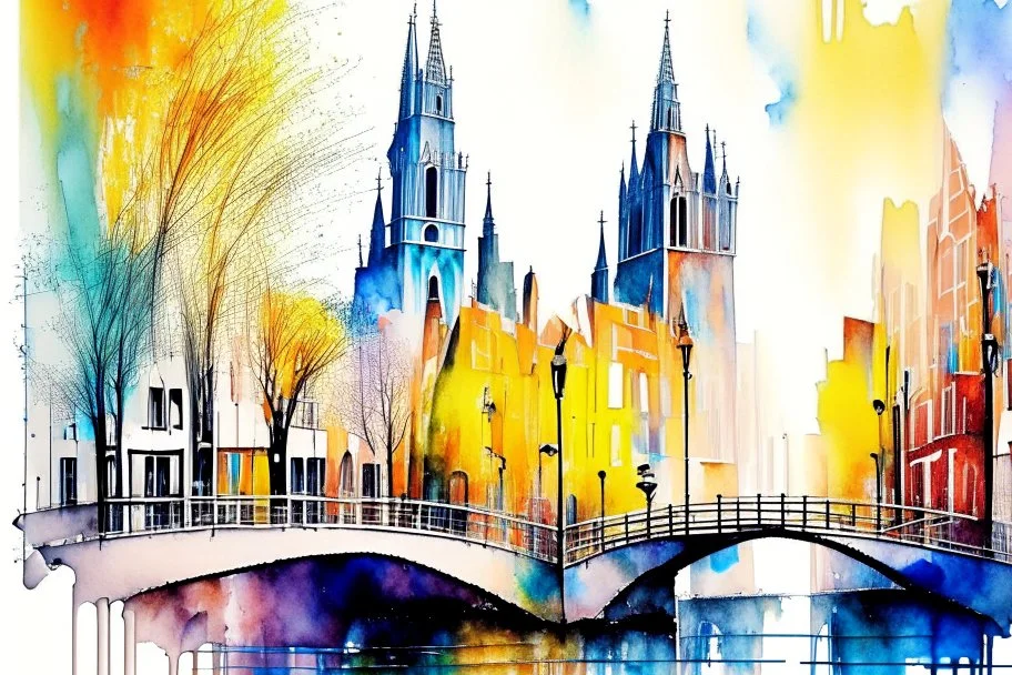 Abstract wet watercolour of Utrecht scene