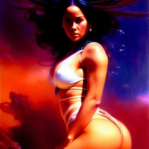 Drawing of beautiful face,'beautiful booty,Busty Psylocke',intense stare, ancient skintight armor, balanciaga fashion clothe painting by gaston bussiere, greg rutkowski, yoji shinkawa, yoshitaka amano, tsutomu nihei, donato giancola, tim hildebrandt, Oil on canvas, cinematic composition, extreme detail,fit full head inside picture,16k