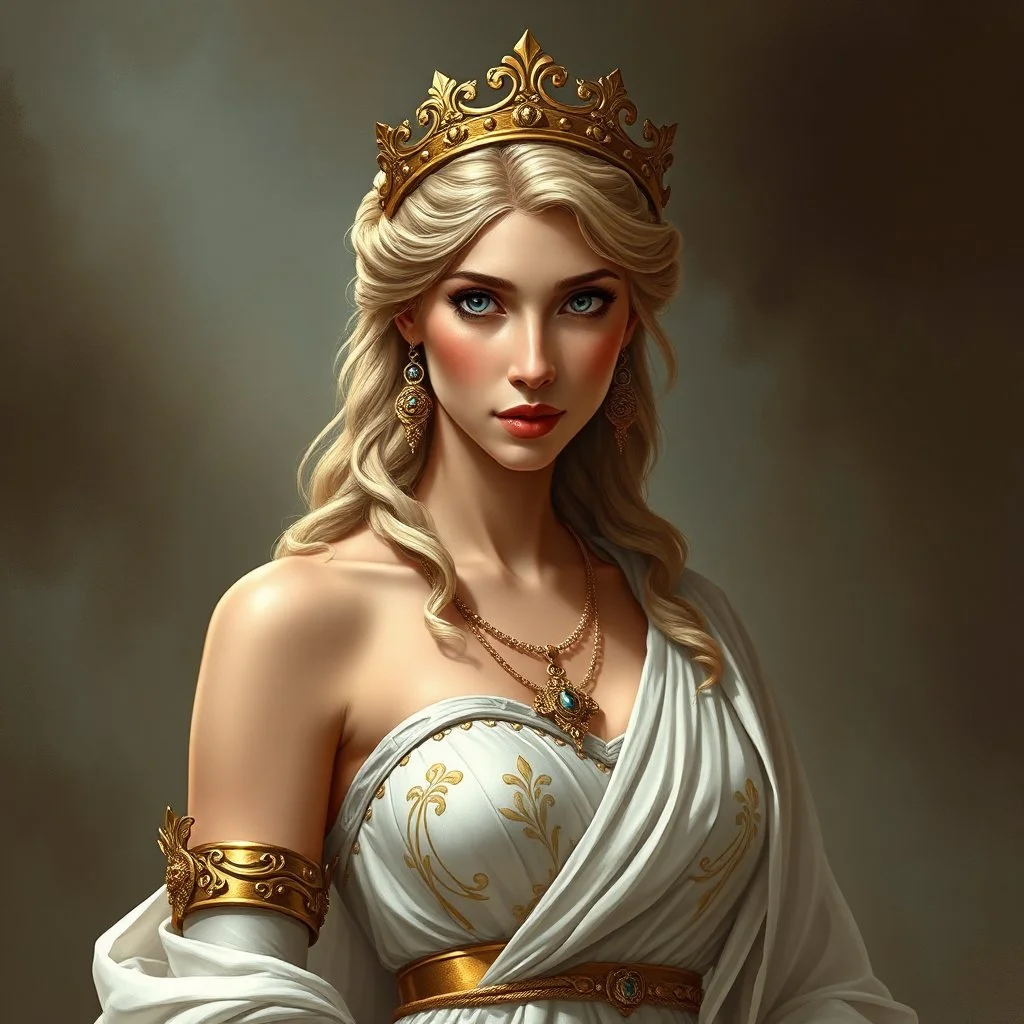 a beautiful noble woman, Athena, Aphrodite, young, pretty, dress, digital art