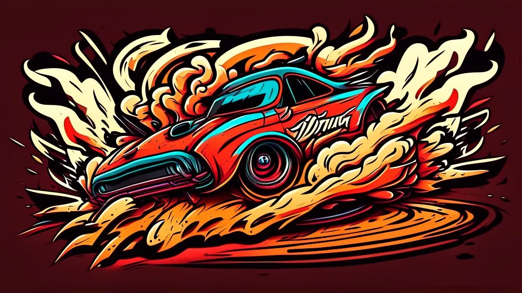 Cartoon drifting car burnout logo