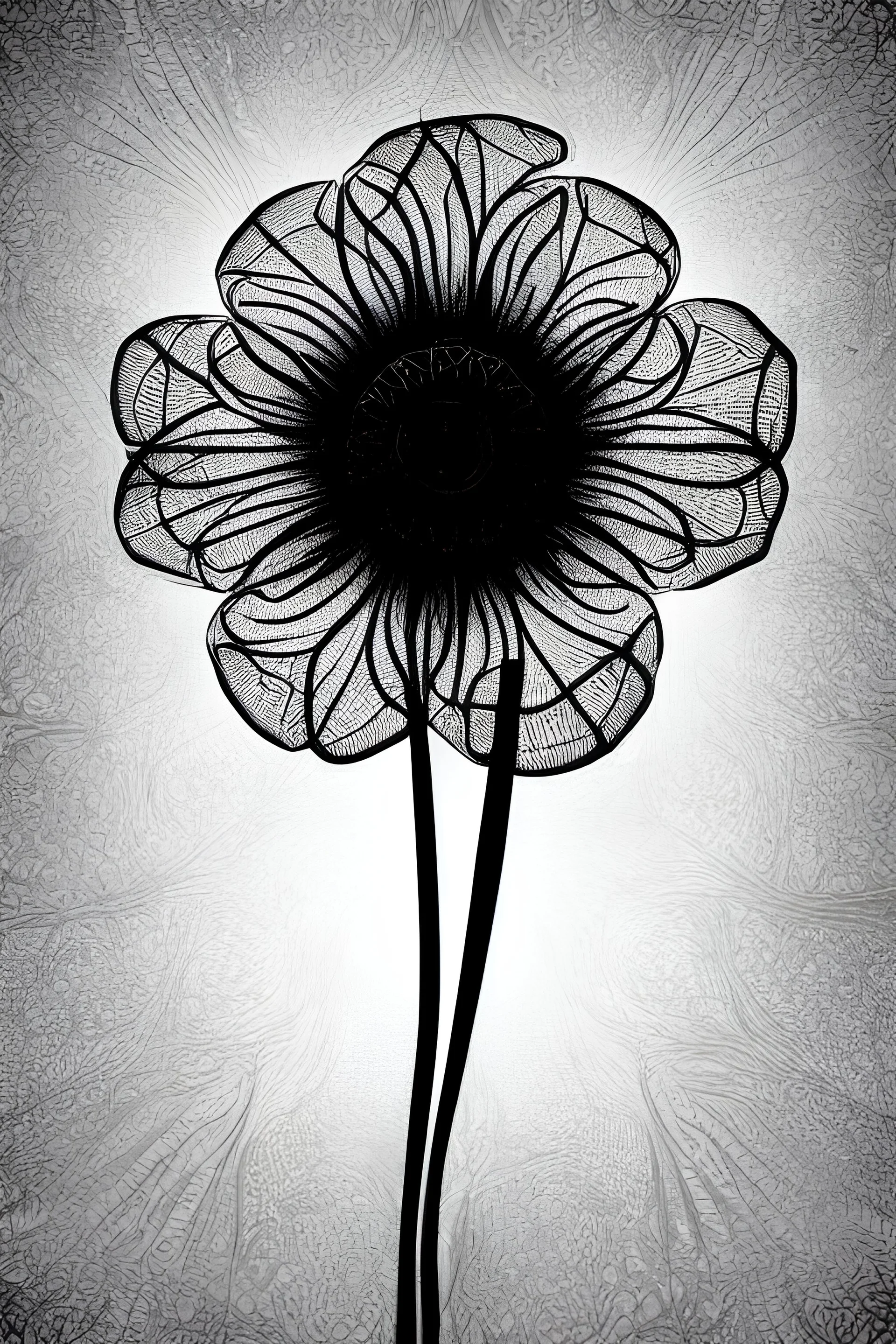 Realistic x-ray flower with intricate details, texturized effect, black and white, inspired by Hugh Turvey, Bert Myers and flower photography