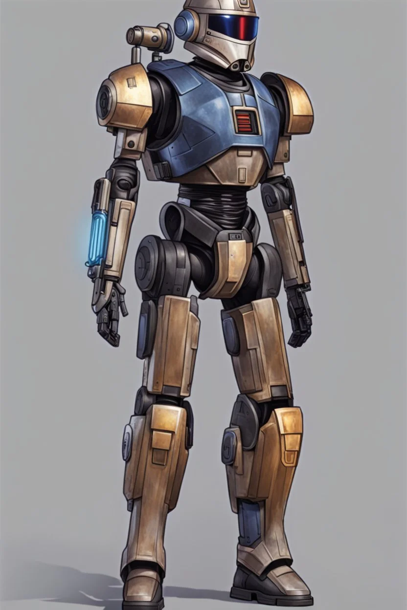 A Star Wars Combat Droid, Wearing Cowboy Clothes, Armor looks similar to Halo, Wearing a cowboy hat.