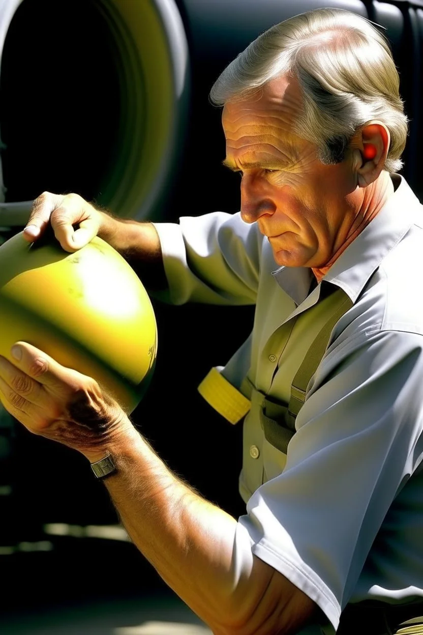 President George W. Bush huffing glue from a gas tank