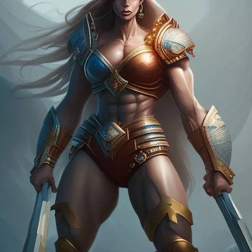 fantasy setting, giant woman, big muscles, more muscles