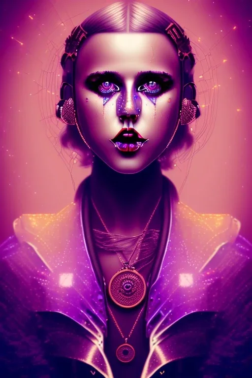 Danish singer MØ face,Abstract steampunk, purple tones,