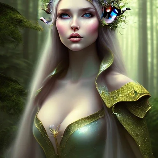 romantic fantasy spray painting, magical forest, portrait of elf