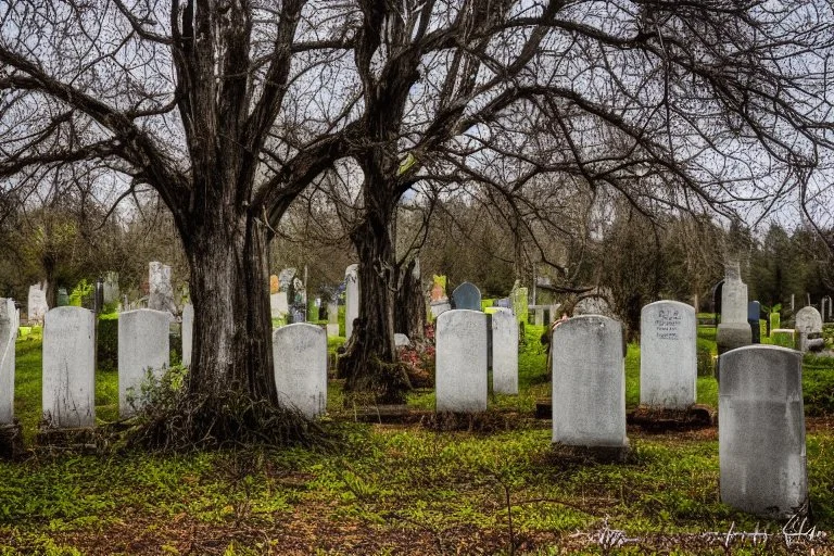 Creepy trees, sunny day, abandoned cemetery