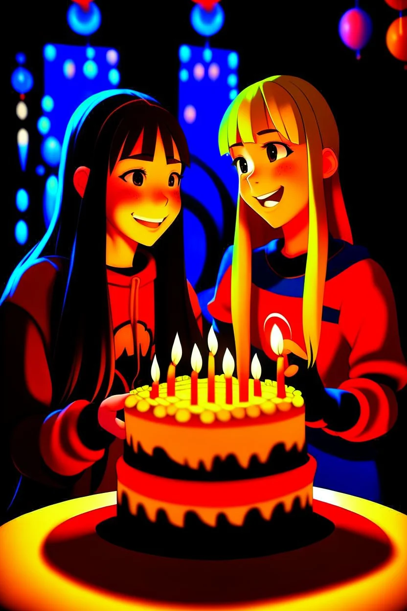 çizgi roman tarzıdoğum günü kutlayan 2 kız