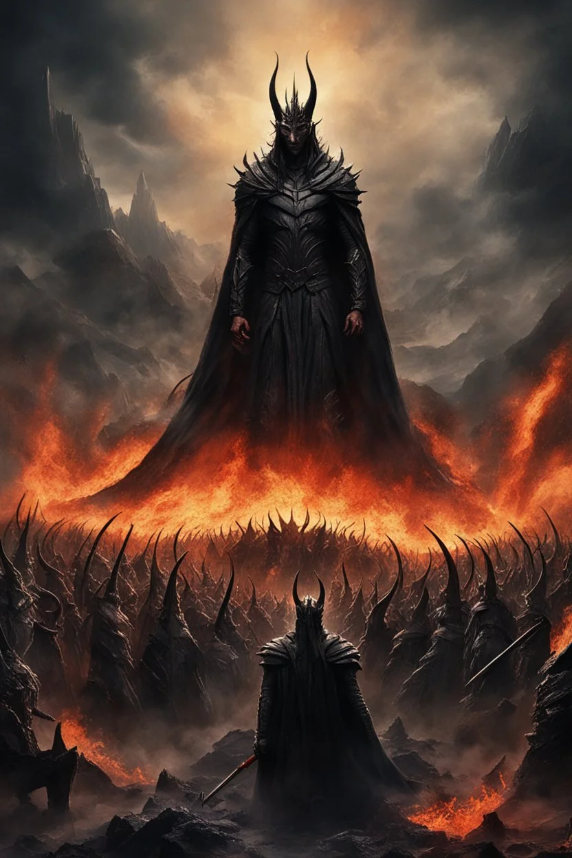 Sauron, the lord of darkness, with the devil and his army, in the land of destructionSauron, the lord of darkness, with the devil and his army, in the land of destruction