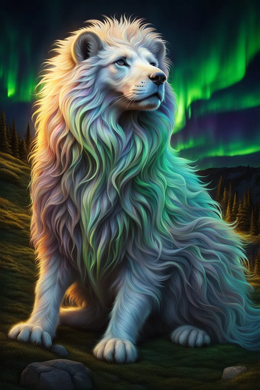 A stunning full body photo of a strange land creature made of aurora borealis, glowing, nene thomas, volumetric atmosphere, best quality, sharp focus, highres, vibrant intricate, insanely detailed, breathtaking, precise lineart, comprehensive cinematic, max detail, 4k uhd, digital art, adward winning, trending on artstation, dynamic pose