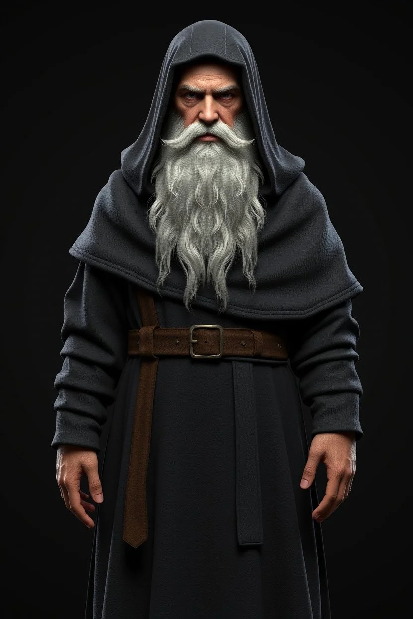 russian monk for a horror , 3d model for a videogame, template, full-length, front face, model, 3d