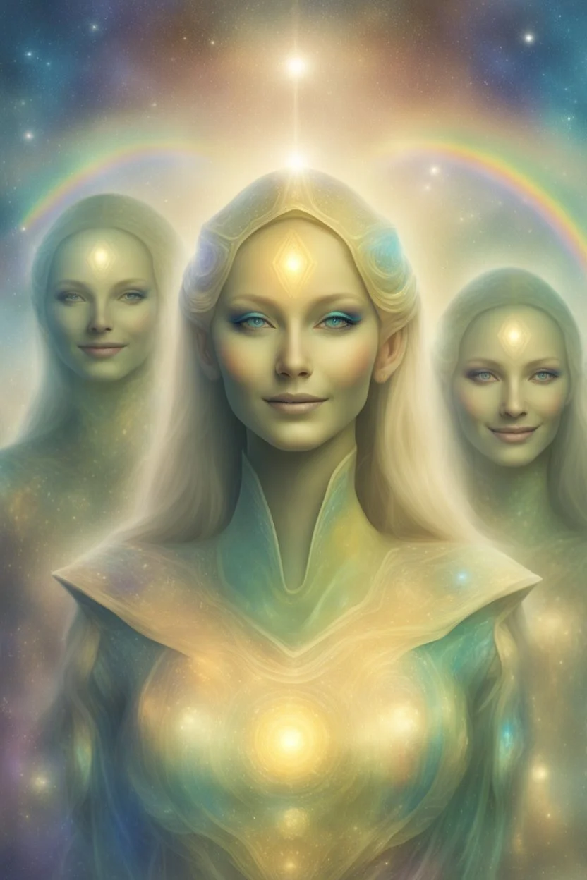 cosmic woman, blue skin,beautiful ufos rainbow, admiral from the future, galactic confédération, fine whole face, crystalline skin, expressive purple eyes,rainbow, smiling lips, very nice smile, costume pleiadian, Beautiful tall woman pleiadian Galactic commander, ship, perfect datailed golden galactic suit, high rank, long blond hair, hand whit five perfect detailed finger, amazing big puple eyes, mouth, high définition lips, cosmic happiness, bright colors,smile