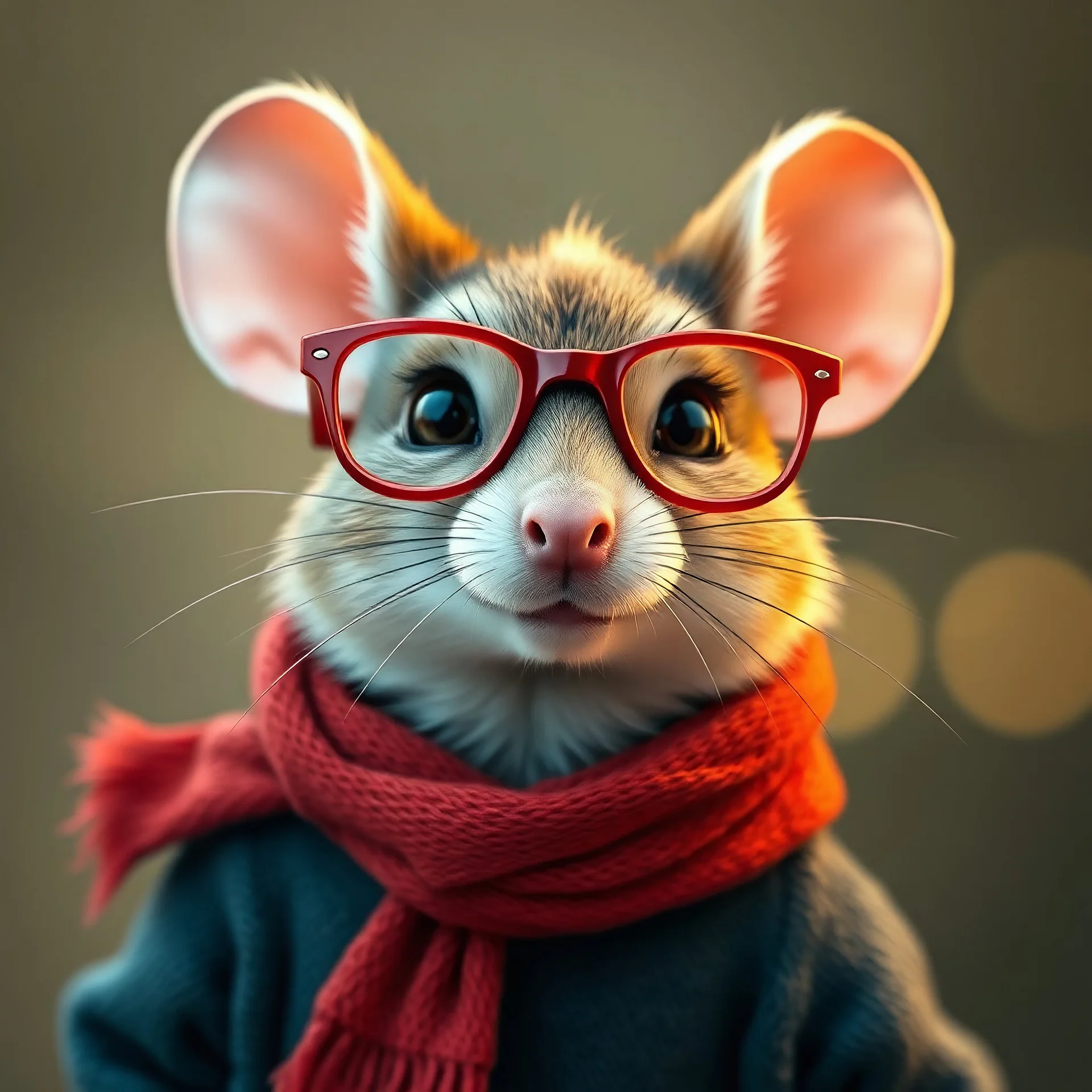 mouse with red glasses and red scarf